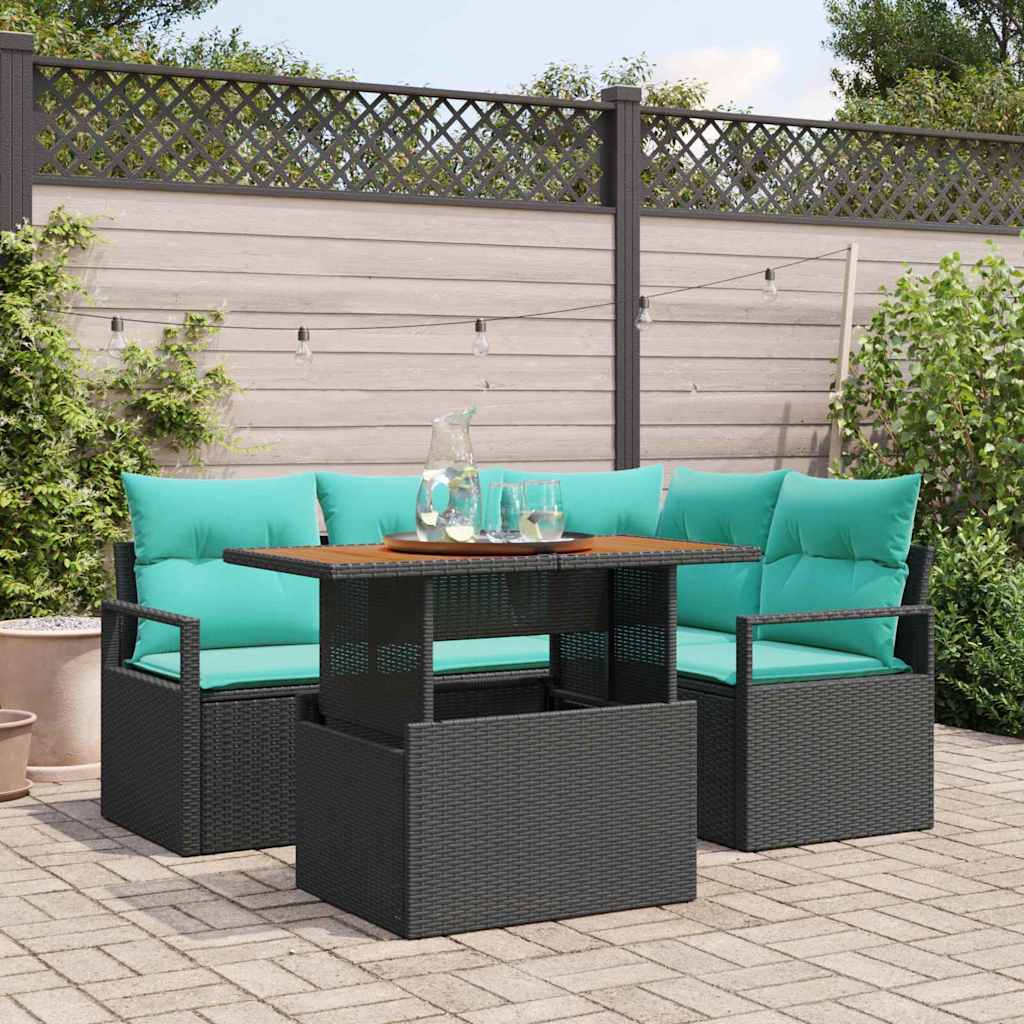 Tuin Eetset met kussen 5 pcs Zwart en Blauwgroen is nu te koop bij PeponiXL, paradijselijk wonen!