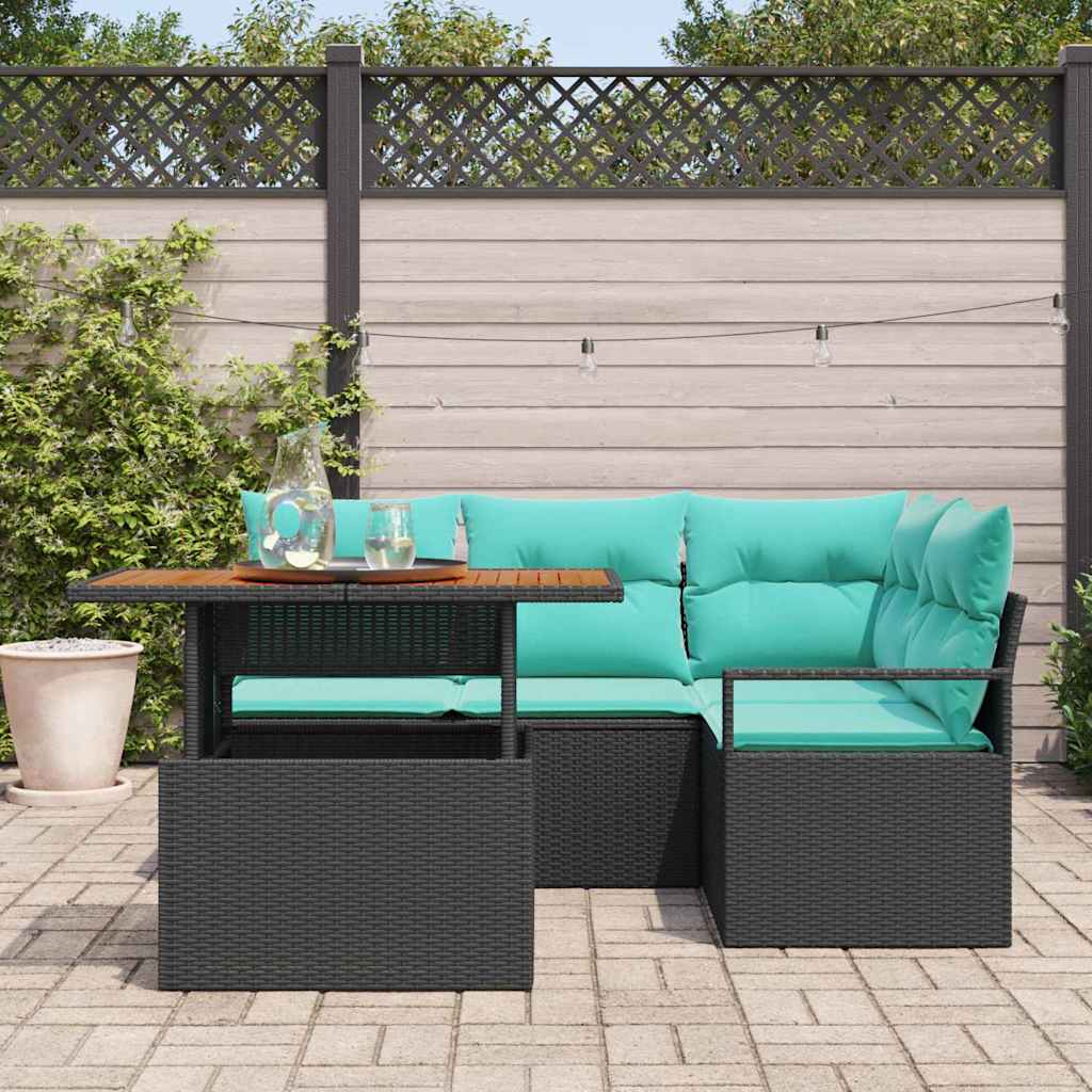 Tuin Eetset met kussen 5 pcs Zwart en Blauwgroen is nu te koop bij PeponiXL, paradijselijk wonen!