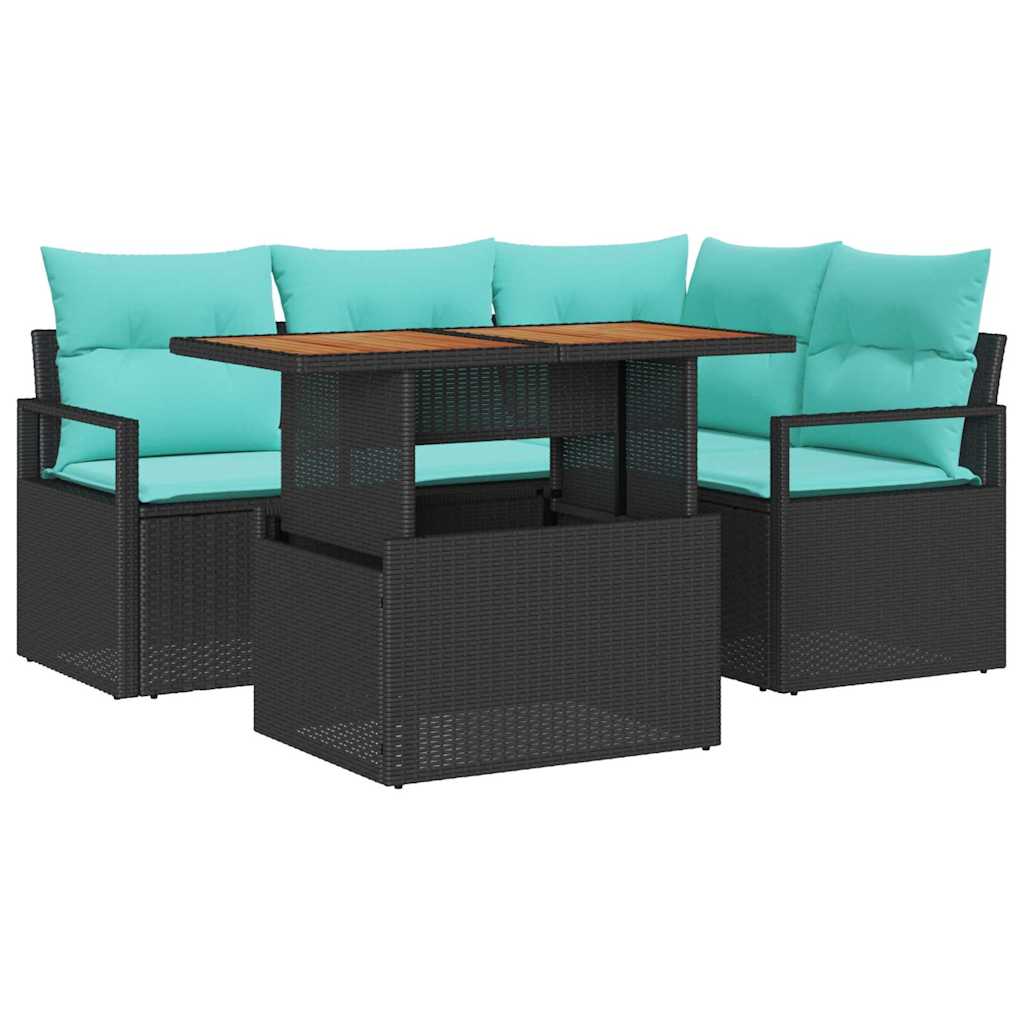 Tuin Eetset met kussen 5 pcs Zwart en Blauwgroen is nu te koop bij PeponiXL, paradijselijk wonen!