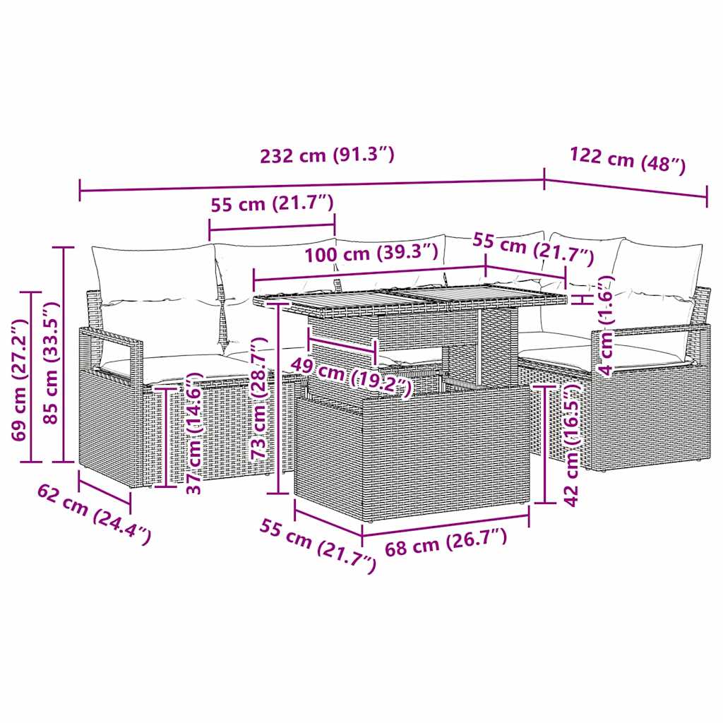 Tuin Eetset met kussen 6 pcs Zwart en Crème is nu te koop bij PeponiXL, paradijselijk wonen!