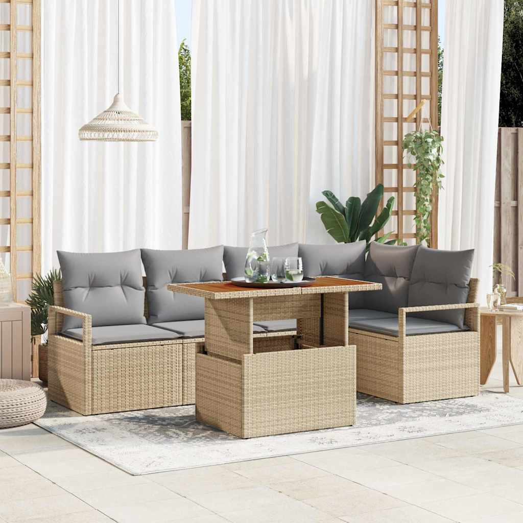 Tuin Eetset met kussen 6 pcs Beige en Grijs is nu te koop bij PeponiXL, paradijselijk wonen!