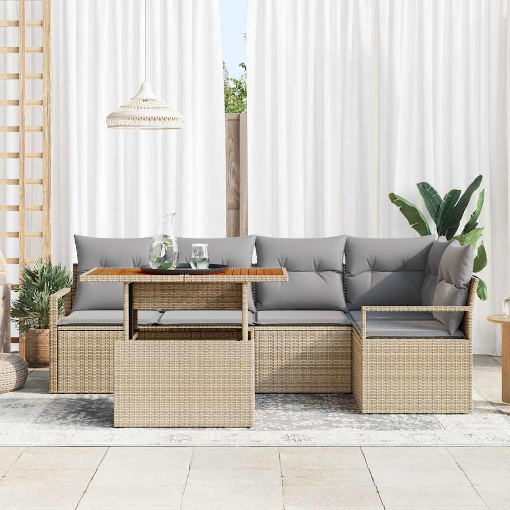 Tuin Eetset met kussen 6 pcs Beige en Grijs is nu te koop bij PeponiXL, paradijselijk wonen!
