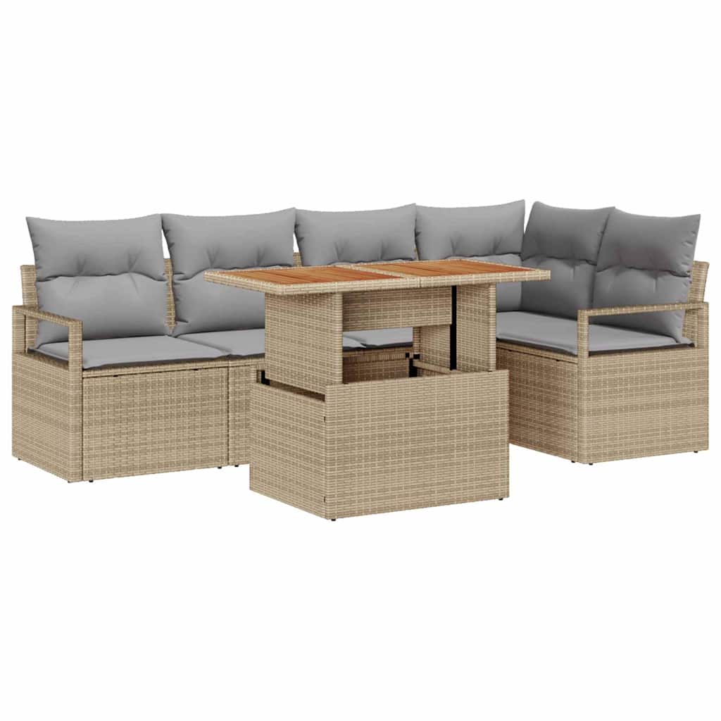 Tuin Eetset met kussen 6 pcs Beige en Grijs is nu te koop bij PeponiXL, paradijselijk wonen!