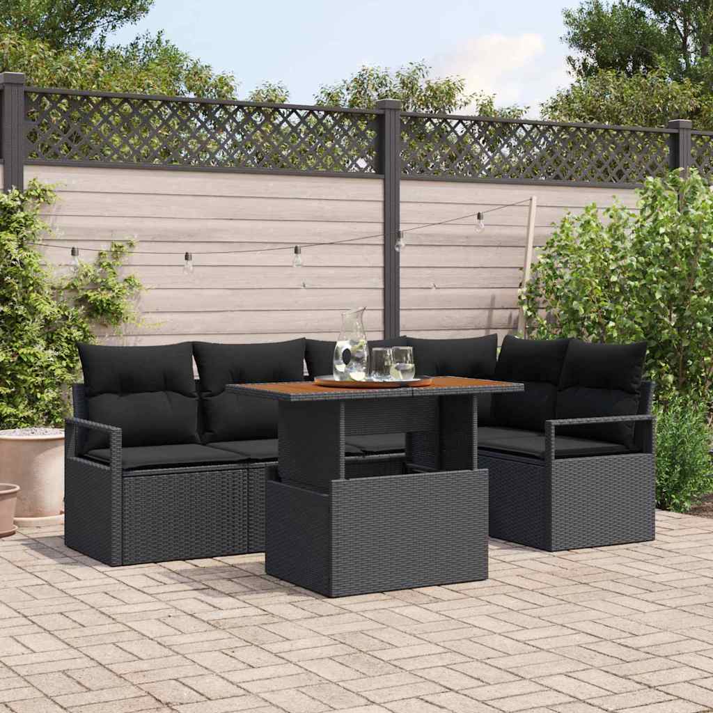 Tuin Eetset met kussen 6 pcs Zwart en Bruin is nu te koop bij PeponiXL, paradijselijk wonen!