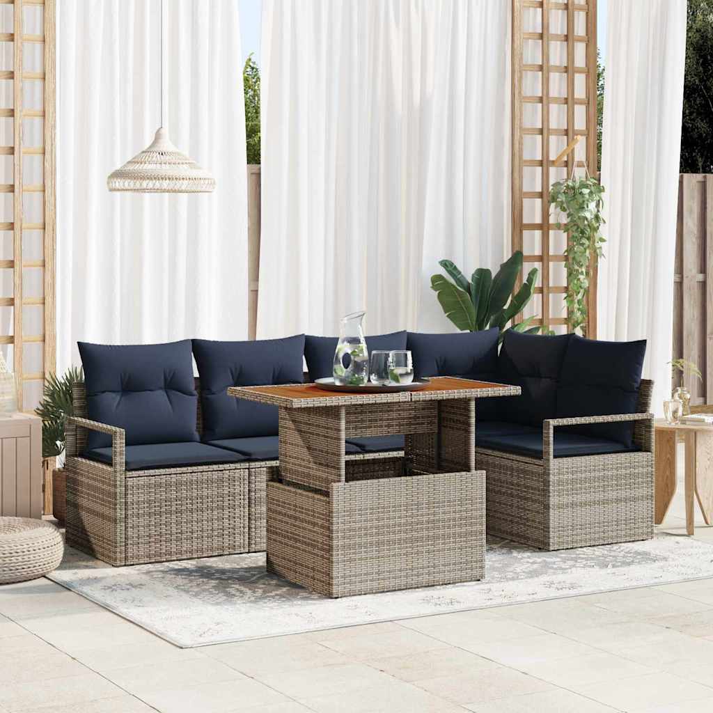 Tuin Eetset met kussen 6 pcs Grijs en Marineblauw is nu te koop bij PeponiXL, paradijselijk wonen!