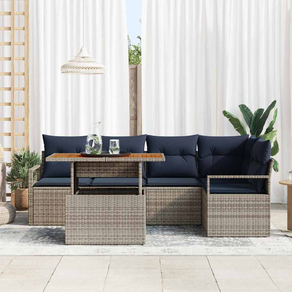 Tuin Eetset met kussen 6 pcs Grijs en Marineblauw is nu te koop bij PeponiXL, paradijselijk wonen!