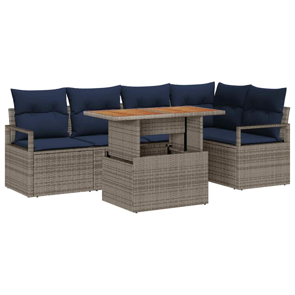 Tuin Eetset met kussen 6 pcs Grijs en Marineblauw is nu te koop bij PeponiXL, paradijselijk wonen!