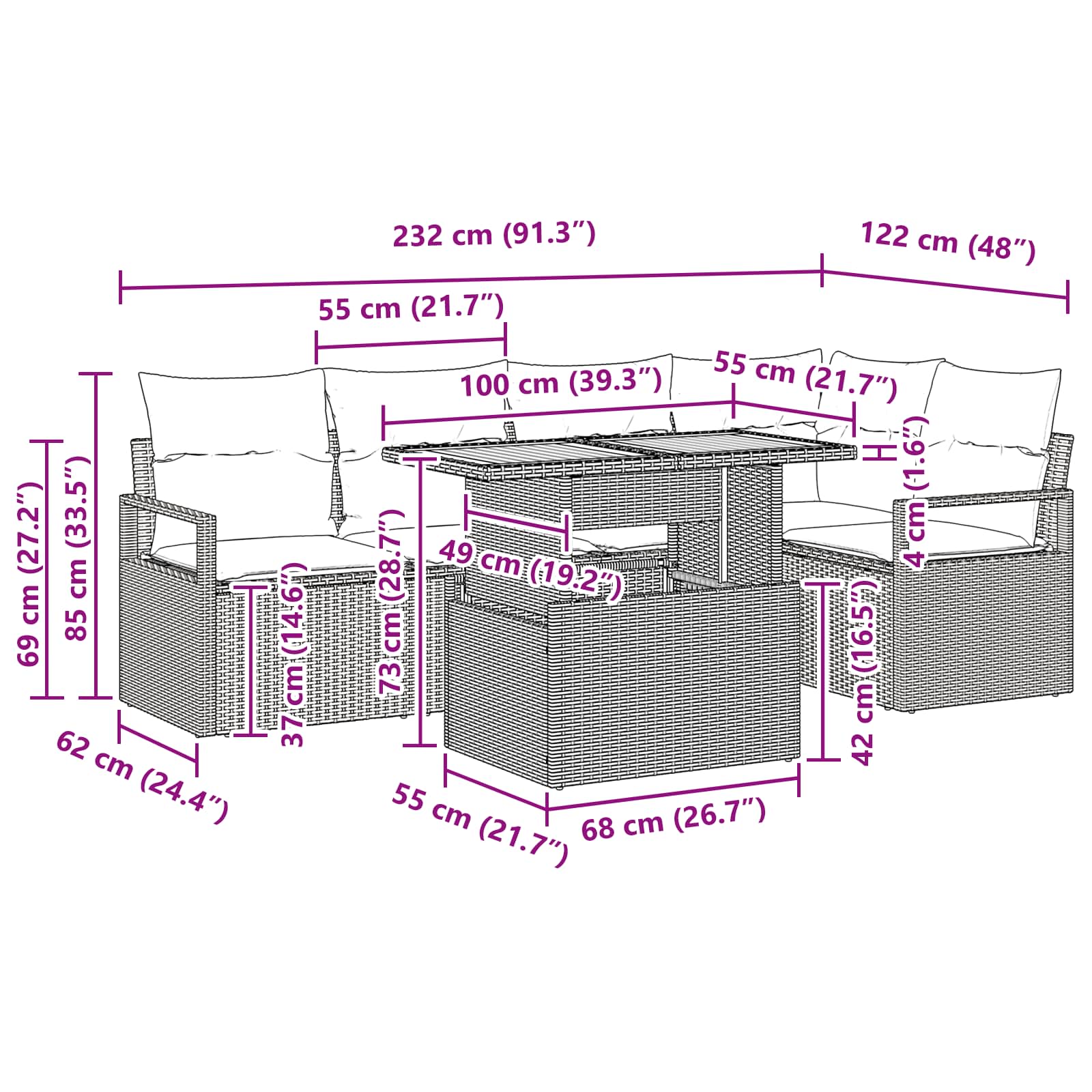 Tuin Eetset met kussen 6 pcs Grijs en Marineblauw is nu te koop bij PeponiXL, paradijselijk wonen!