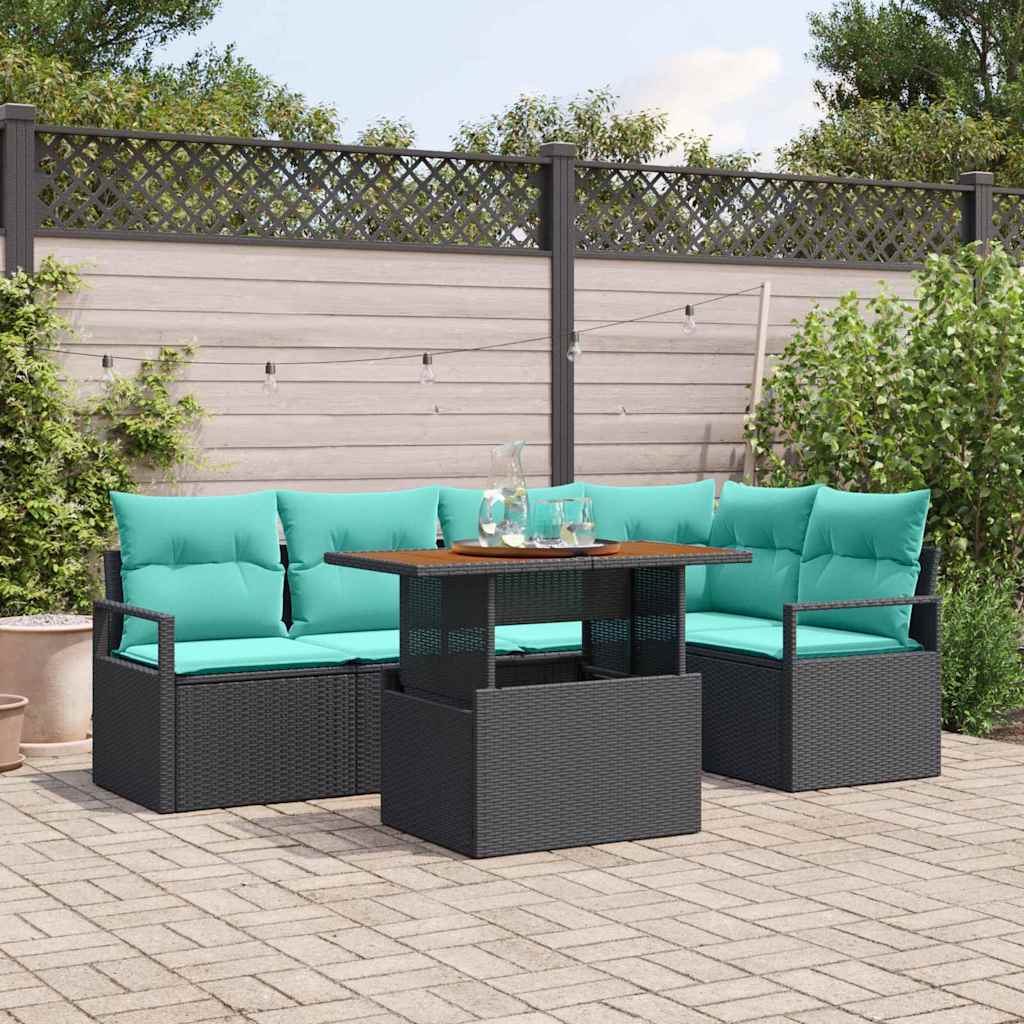 Tuin Eetset met kussen 6 pcs Zwart en Blauwgroen is nu te koop bij PeponiXL, paradijselijk wonen!