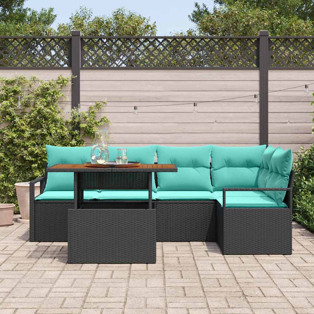 Tuin Eetset met kussen 6 pcs Zwart en Blauwgroen is nu te koop bij PeponiXL, paradijselijk wonen!