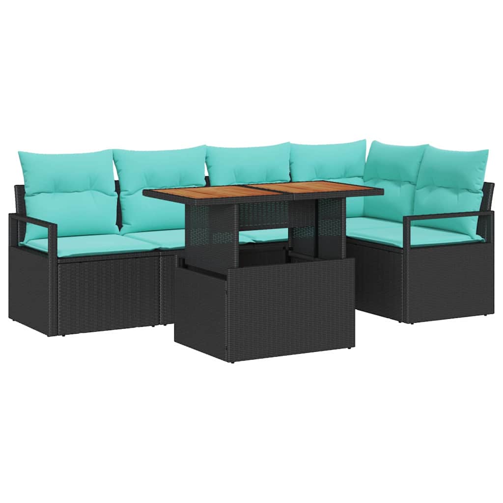 Tuin Eetset met kussen 6 pcs Zwart en Blauwgroen is nu te koop bij PeponiXL, paradijselijk wonen!