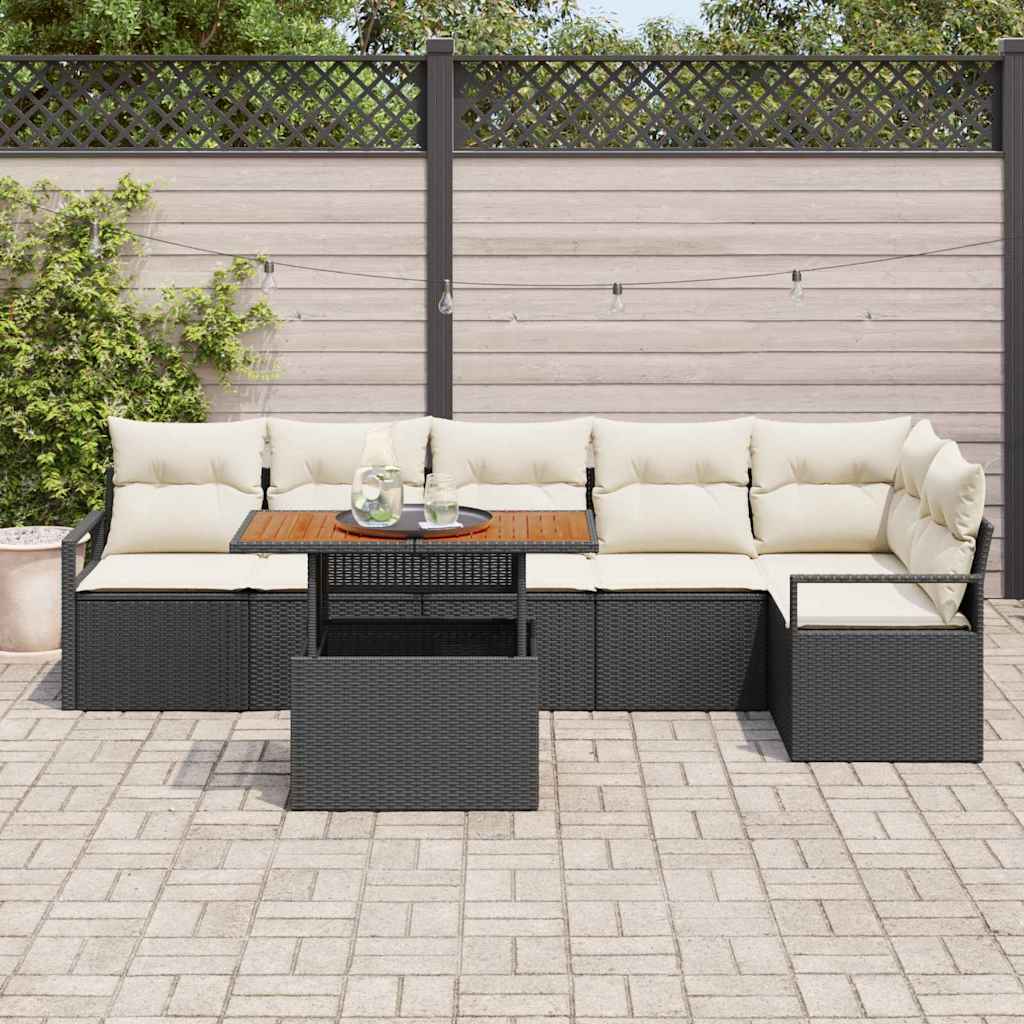 Tuin Eetset met kussen 7 pcs Zwart en Crème is nu te koop bij PeponiXL, paradijselijk wonen!
