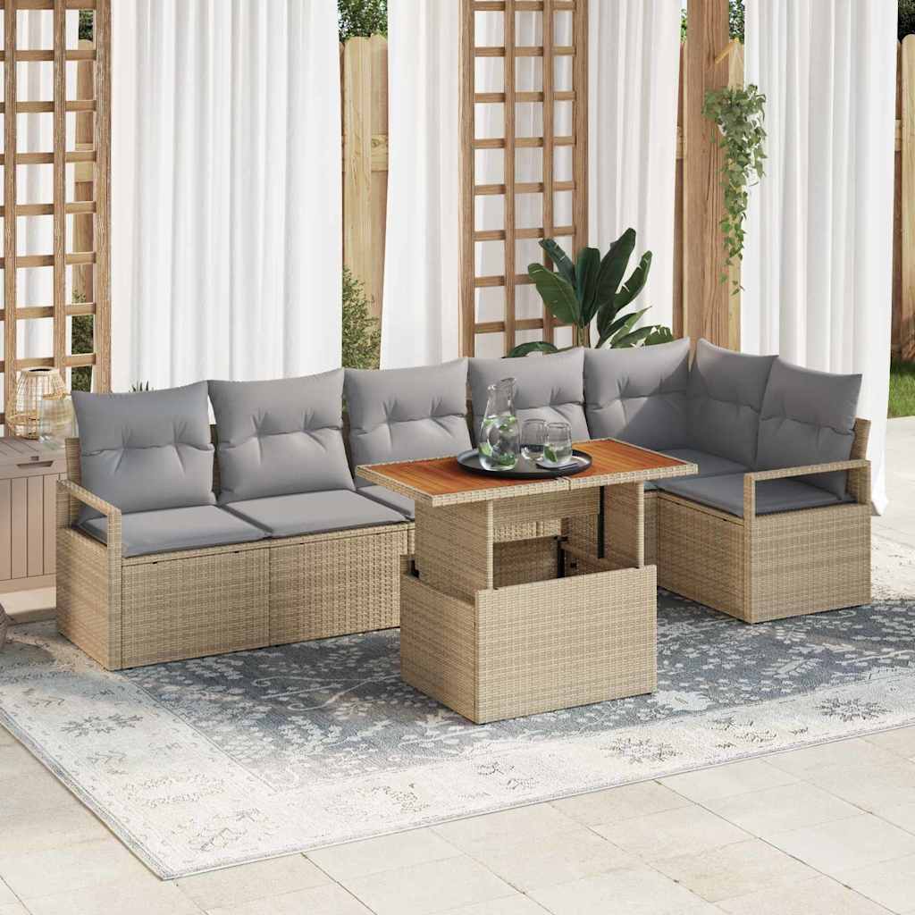Tuin Eetset met kussen 7 pcs Beige en Grijs is nu te koop bij PeponiXL, paradijselijk wonen!