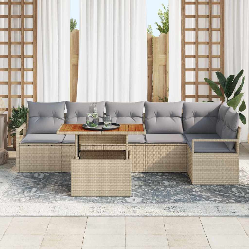 Tuin Eetset met kussen 7 pcs Beige en Grijs is nu te koop bij PeponiXL, paradijselijk wonen!