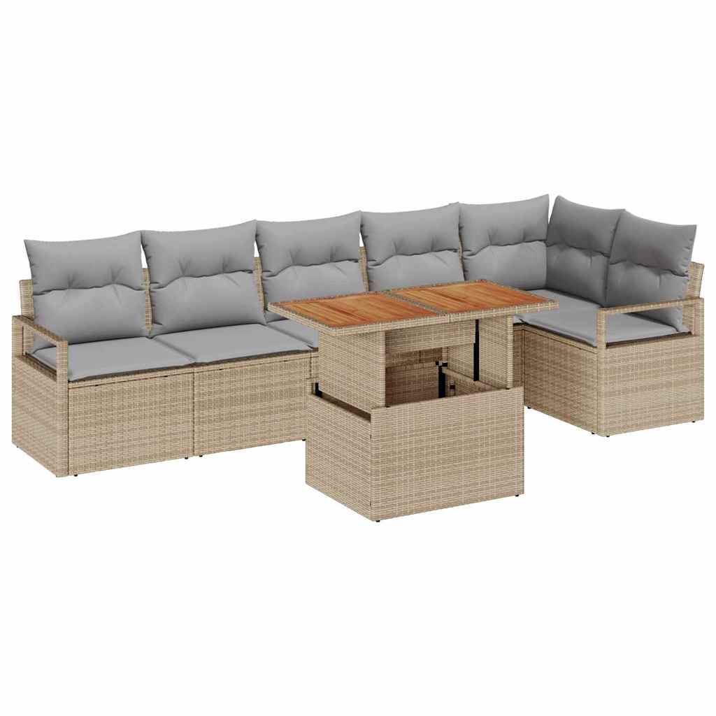 Tuin Eetset met kussen 7 pcs Beige en Grijs is nu te koop bij PeponiXL, paradijselijk wonen!
