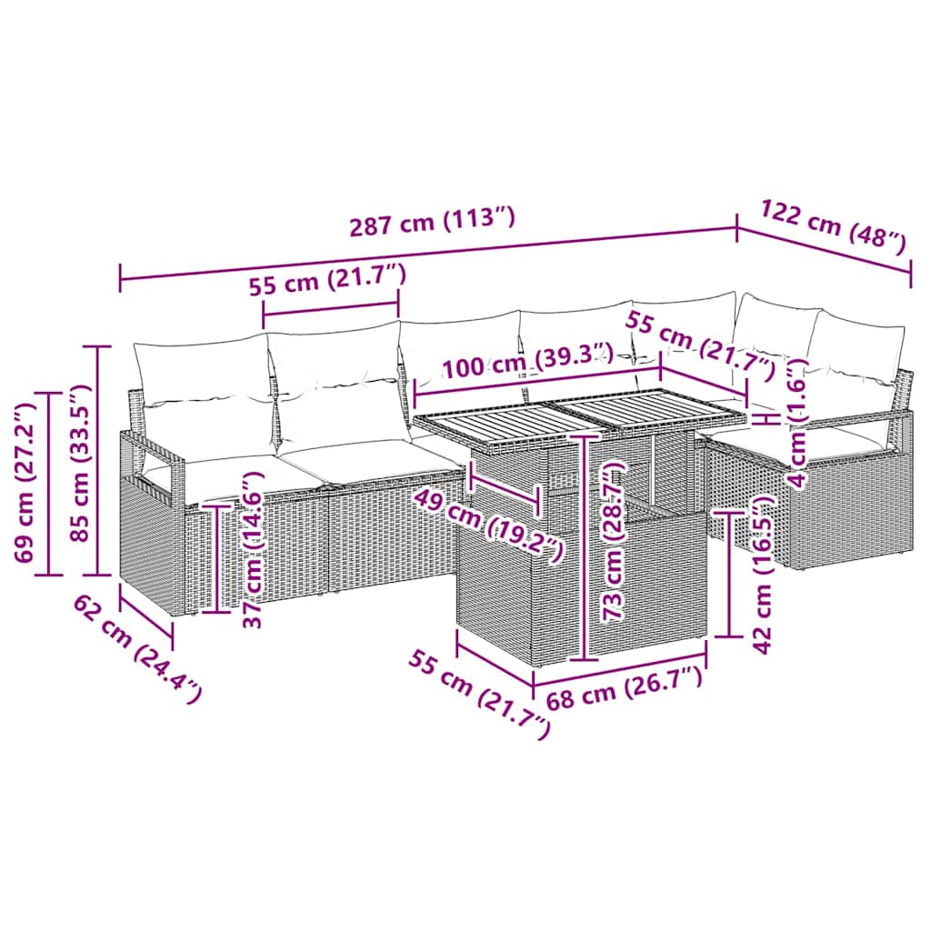 Tuin Eetset met kussen 7 pcs Beige en Crème is nu te koop bij PeponiXL, paradijselijk wonen!