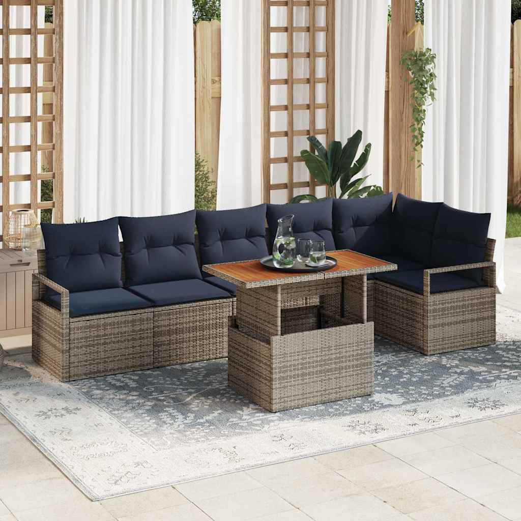 Tuin Eetset met kussen 7 pcs Grijs en Marineblauw is nu te koop bij PeponiXL, paradijselijk wonen!