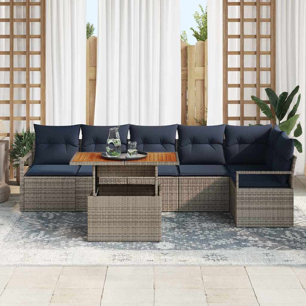 Tuin Eetset met kussen 7 pcs Grijs en Marineblauw is nu te koop bij PeponiXL, paradijselijk wonen!