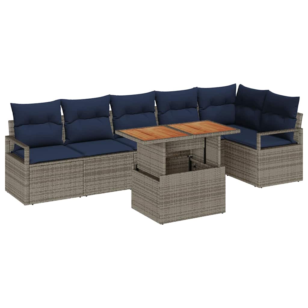Tuin Eetset met kussen 7 pcs Grijs en Marineblauw is nu te koop bij PeponiXL, paradijselijk wonen!