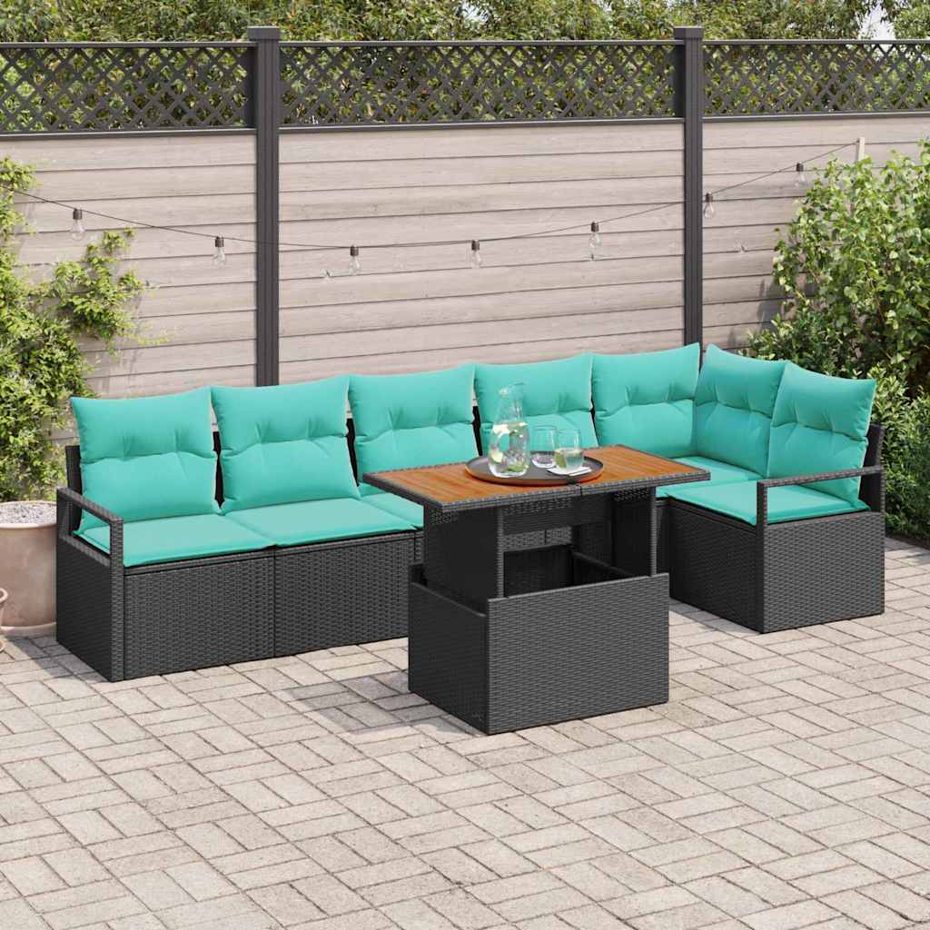 Tuin Eetset met kussen 7 pcs Zwart en Blauwgroen is nu te koop bij PeponiXL, paradijselijk wonen!