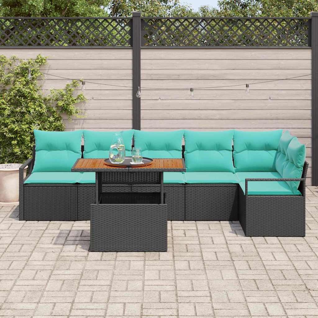 Tuin Eetset met kussen 7 pcs Zwart en Blauwgroen is nu te koop bij PeponiXL, paradijselijk wonen!