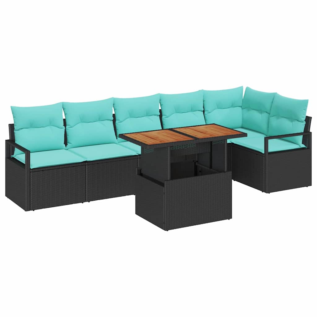 Tuin Eetset met kussen 7 pcs Zwart en Blauwgroen is nu te koop bij PeponiXL, paradijselijk wonen!