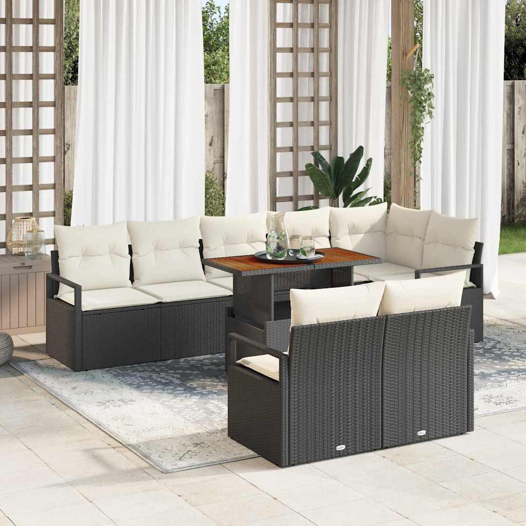 Tuin Sofa Set met kussen met kussen 9 pcs Zwart en Crème is nu te koop bij PeponiXL, paradijselijk wonen!