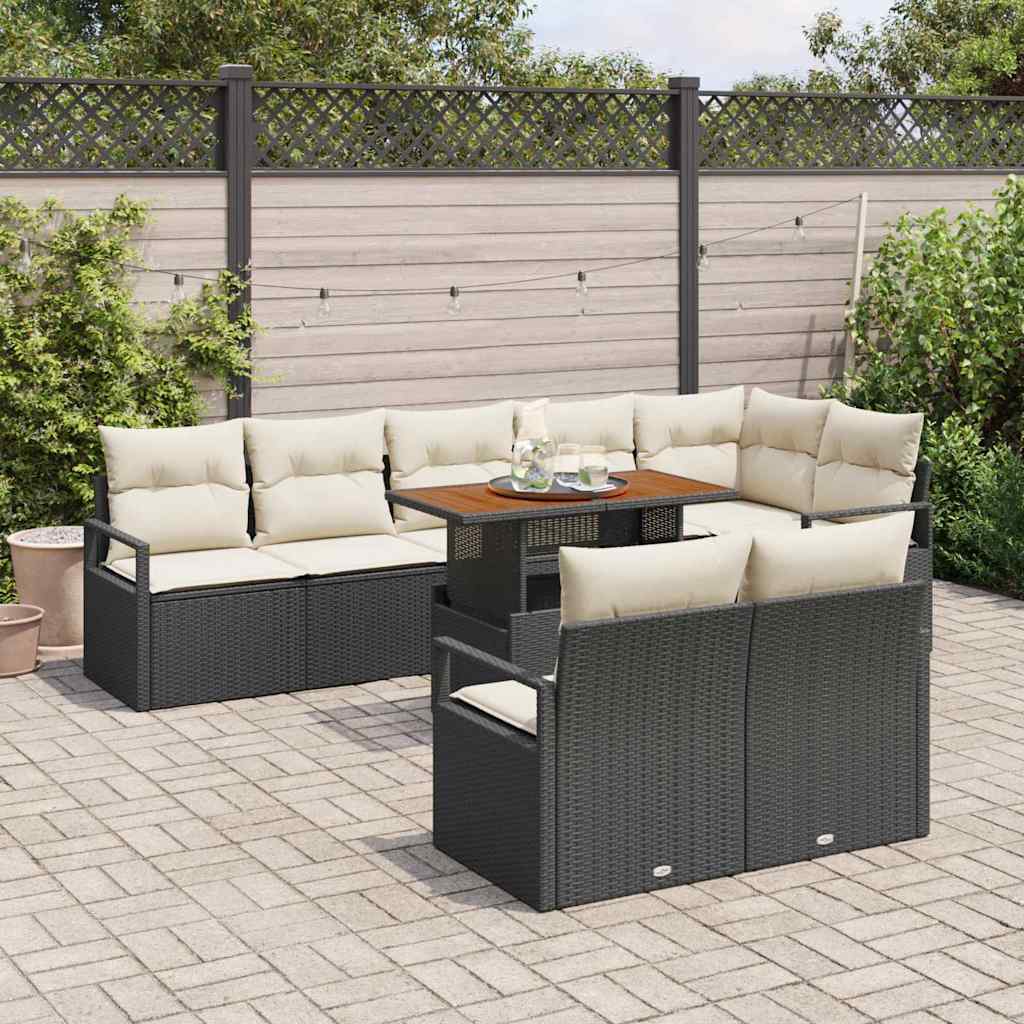 Tuin Sofa Set met kussen met kussen 9 pcs Zwart en Crème is nu te koop bij PeponiXL, paradijselijk wonen!
