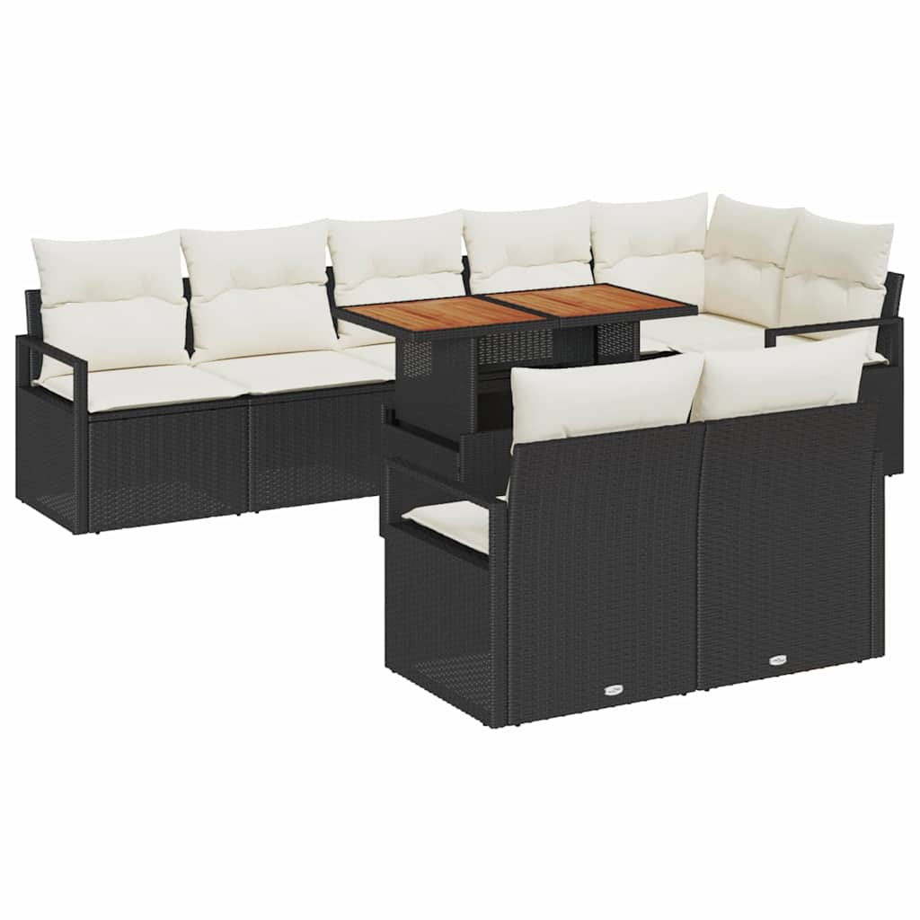 Tuin Sofa Set met kussen met kussen 9 pcs Zwart en Crème is nu te koop bij PeponiXL, paradijselijk wonen!