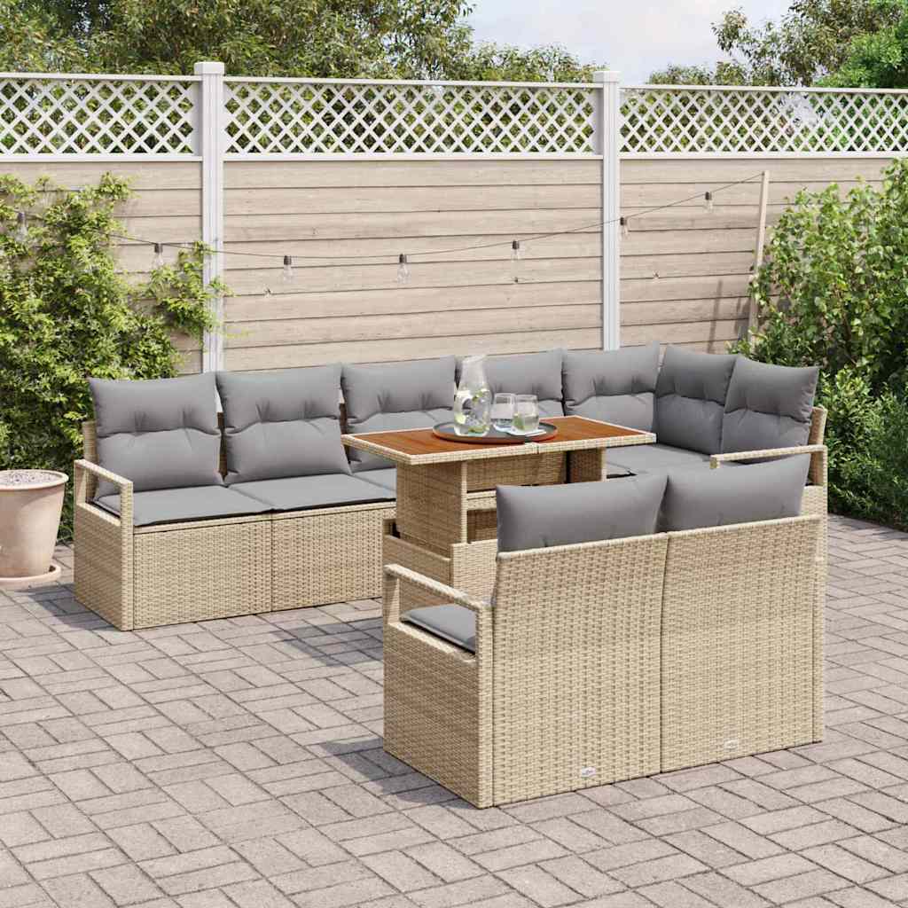Tuin Sofa Set met kussen met kussen 9 pcs Beige en Grijs is nu te koop bij PeponiXL, paradijselijk wonen!