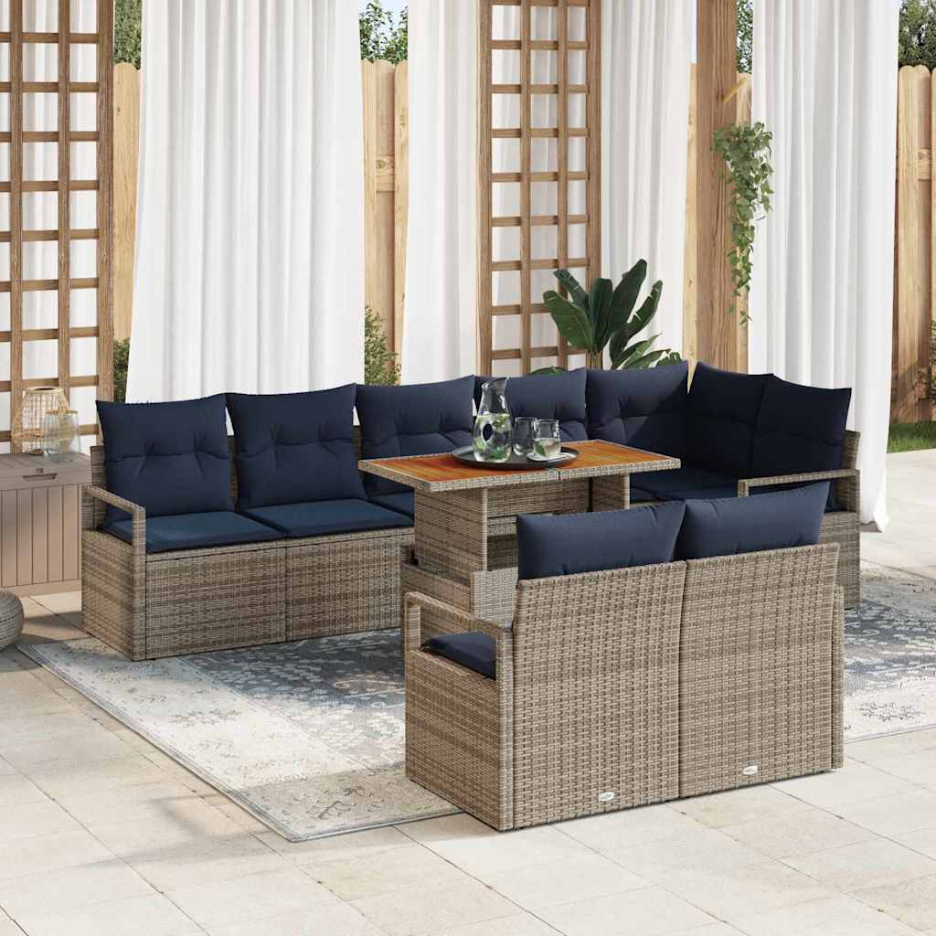 Tuin Eetset met kussen 9 pcs Grijs en Marineblauw is nu te koop bij PeponiXL, paradijselijk wonen!