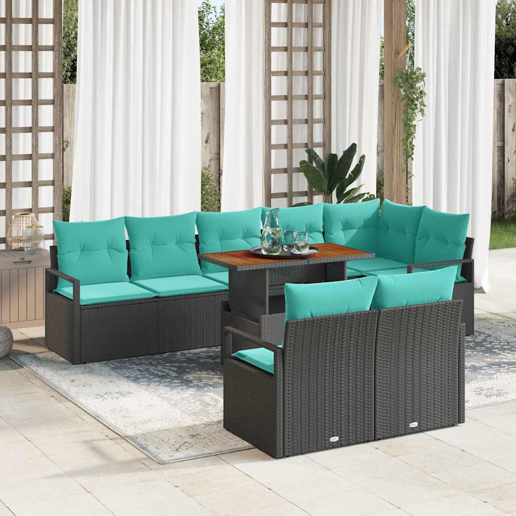 Tuin Eetset met kussen 9 pcs Zwart en Blauwgroen is nu te koop bij PeponiXL, paradijselijk wonen!