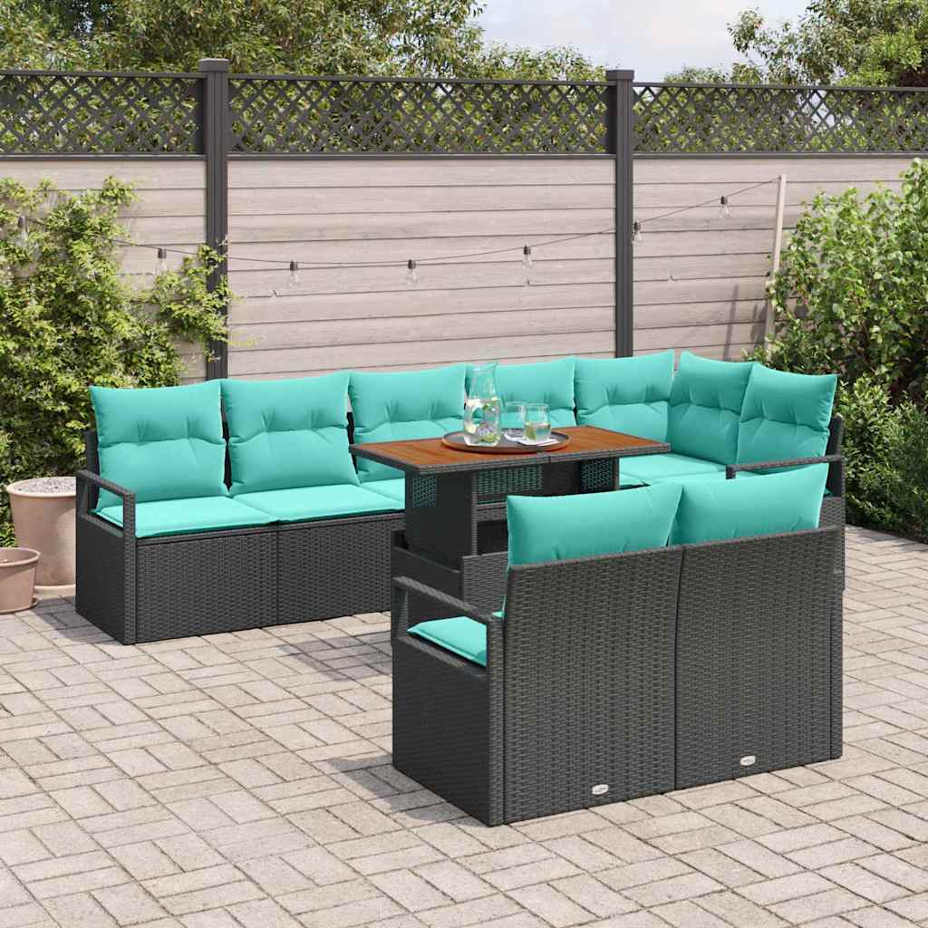 Tuin Eetset met kussen 9 pcs Zwart en Blauwgroen is nu te koop bij PeponiXL, paradijselijk wonen!