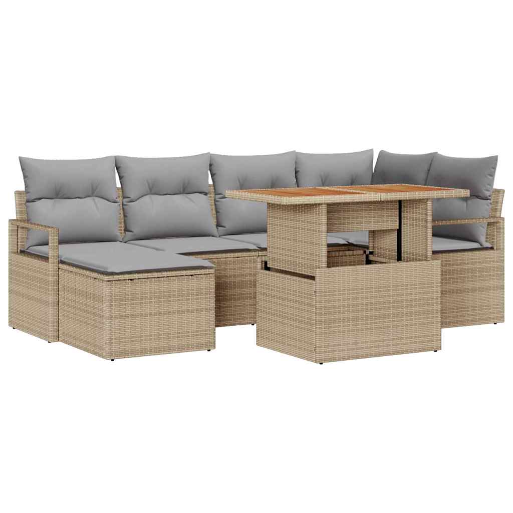 Tuin Eetset met kussen 7 pcs Beige en Grijs is nu te koop bij PeponiXL, paradijselijk wonen!