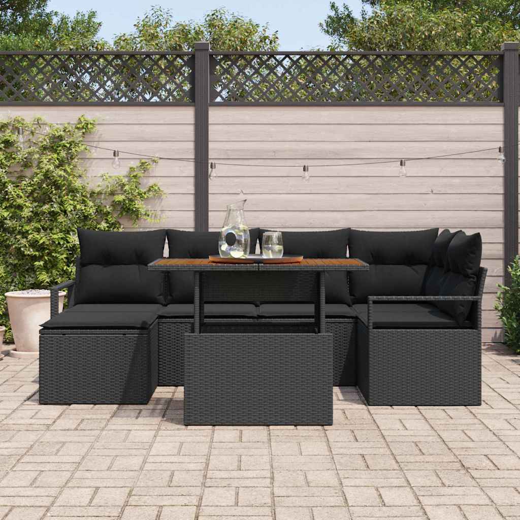 Tuin Eetset met kussen 7 pcs Zwart en Bruin is nu te koop bij PeponiXL, paradijselijk wonen!