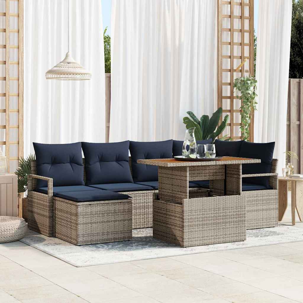 Tuin Eetset met kussen 7 pcs Grijs en Marineblauw is nu te koop bij PeponiXL, paradijselijk wonen!