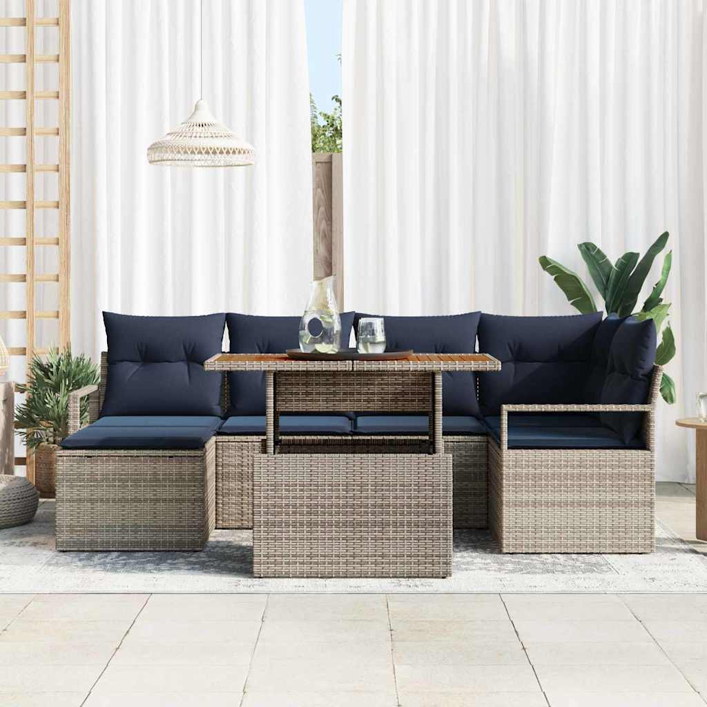 Tuin Eetset met kussen 7 pcs Grijs en Marineblauw is nu te koop bij PeponiXL, paradijselijk wonen!