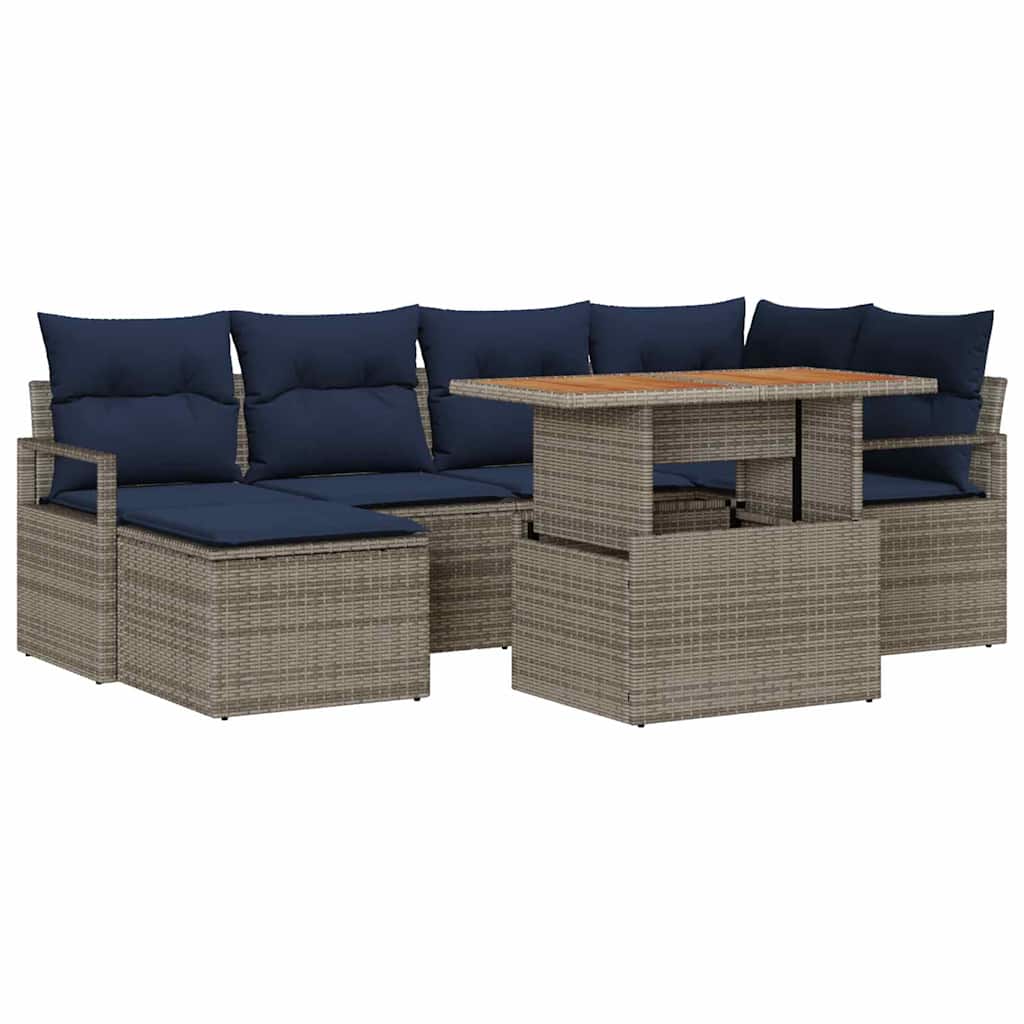 Tuin Eetset met kussen 7 pcs Grijs en Marineblauw is nu te koop bij PeponiXL, paradijselijk wonen!