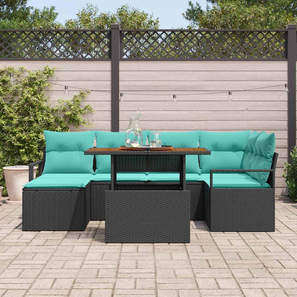 Tuin Eetset met kussen 7 pcs Zwart en Blauwgroen is nu te koop bij PeponiXL, paradijselijk wonen!
