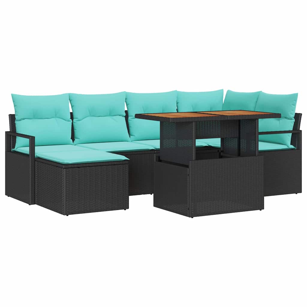 Tuin Eetset met kussen 7 pcs Zwart en Blauwgroen is nu te koop bij PeponiXL, paradijselijk wonen!