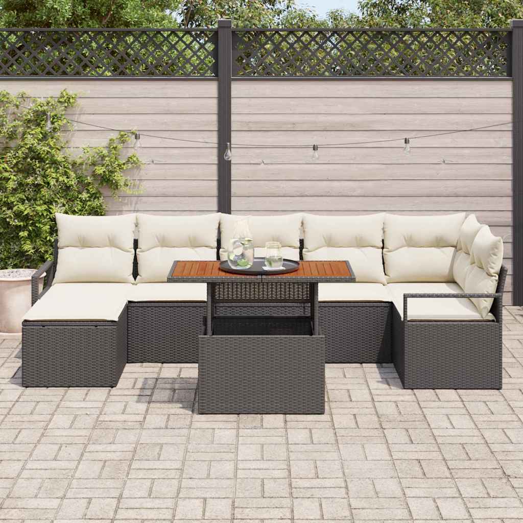 Tuin Eetset met kussen 8 pcs Zwart en Crème is nu te koop bij PeponiXL, paradijselijk wonen!
