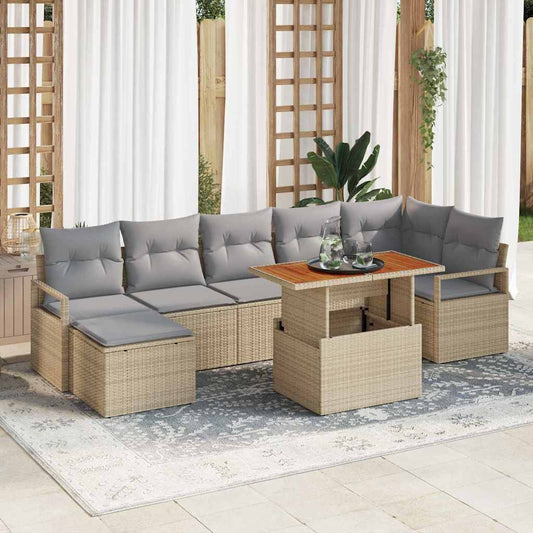 Tuin Eetset met kussen 8 pcs Beige en Grijs is nu te koop bij PeponiXL, paradijselijk wonen!