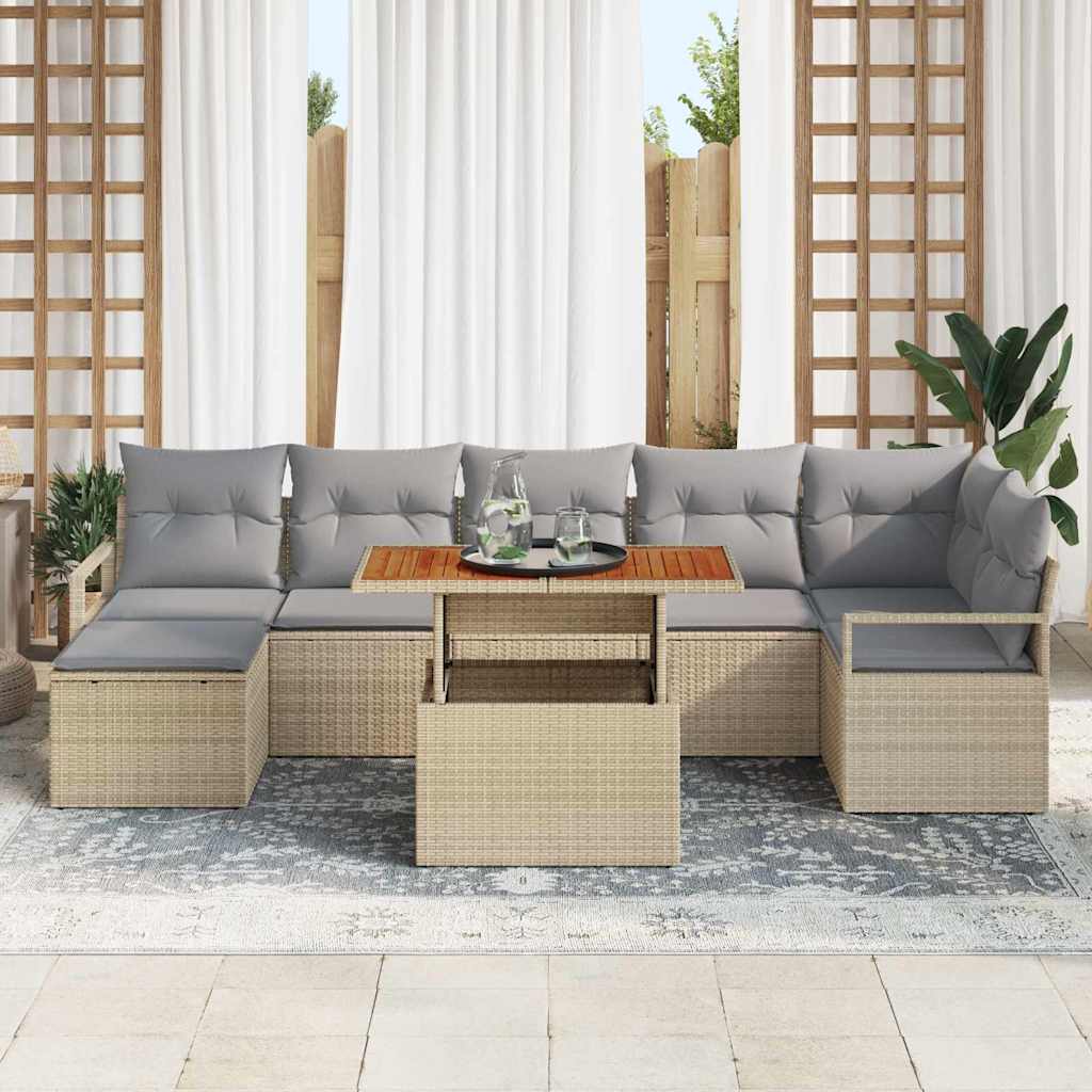 Tuin Eetset met kussen 8 pcs Beige en Grijs is nu te koop bij PeponiXL, paradijselijk wonen!