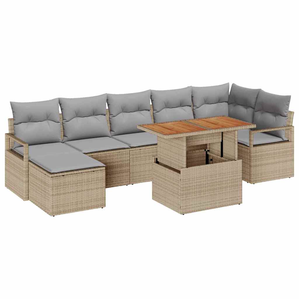 Tuin Eetset met kussen 8 pcs Beige en Grijs is nu te koop bij PeponiXL, paradijselijk wonen!