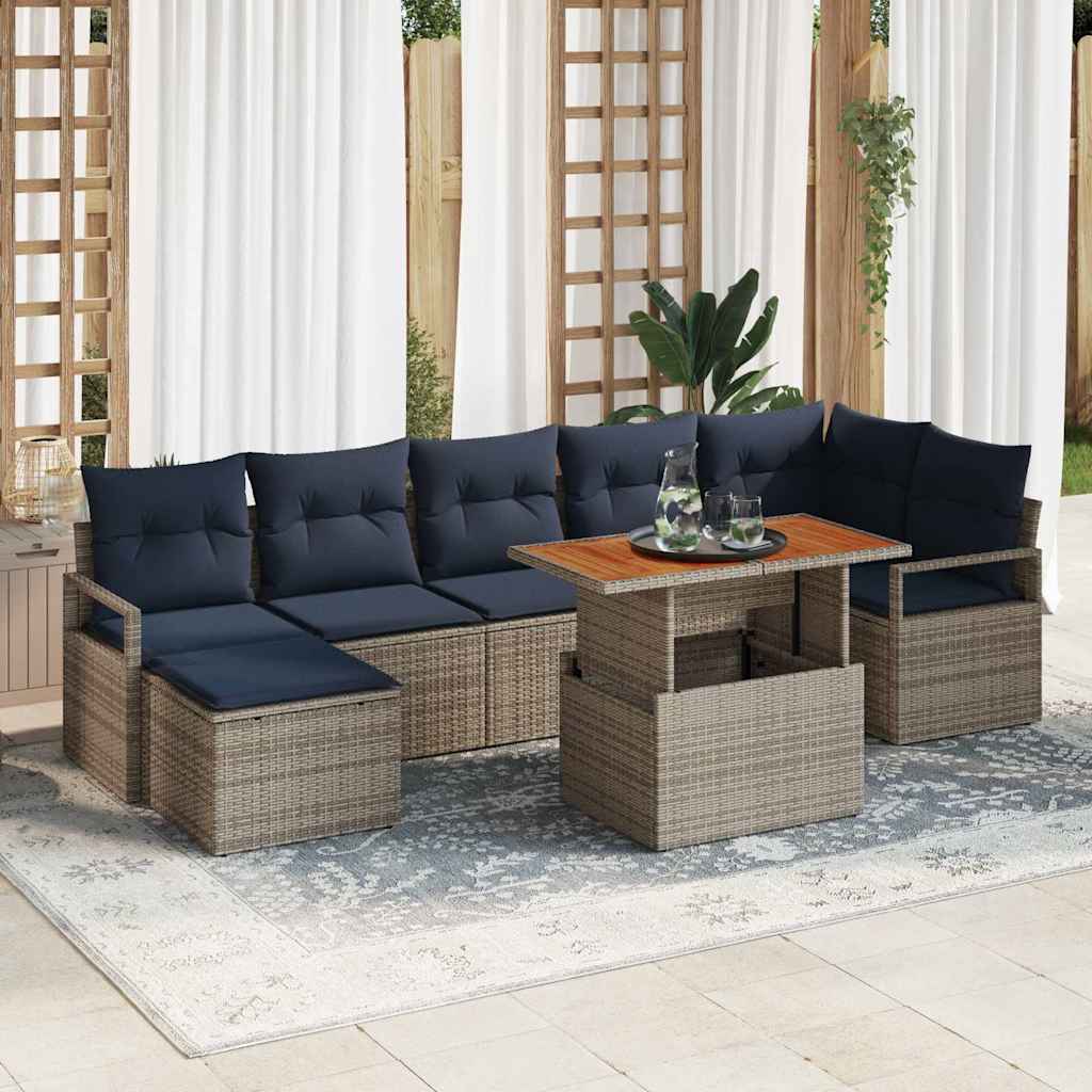 Tuin Eetset met kussen 8 pcs Grijs en Marineblauw is nu te koop bij PeponiXL, paradijselijk wonen!