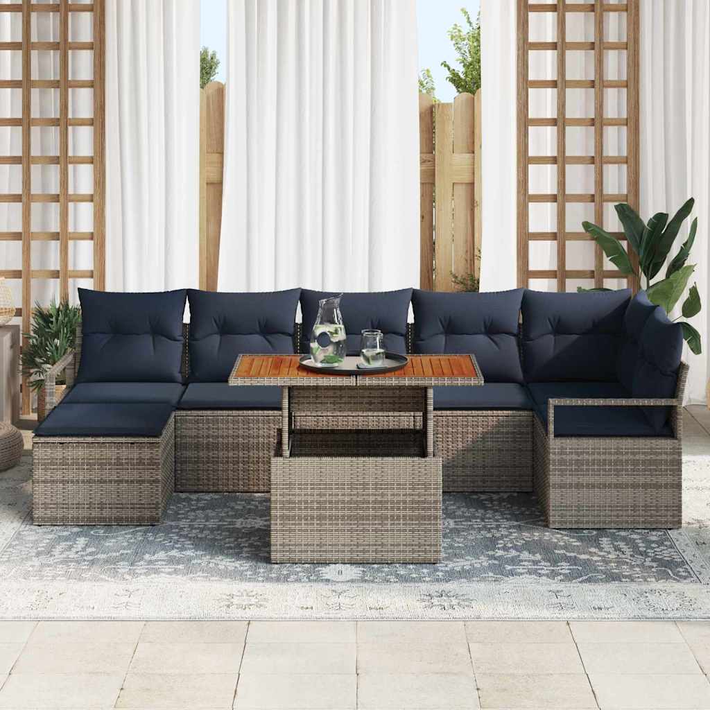 Tuin Eetset met kussen 8 pcs Grijs en Marineblauw is nu te koop bij PeponiXL, paradijselijk wonen!