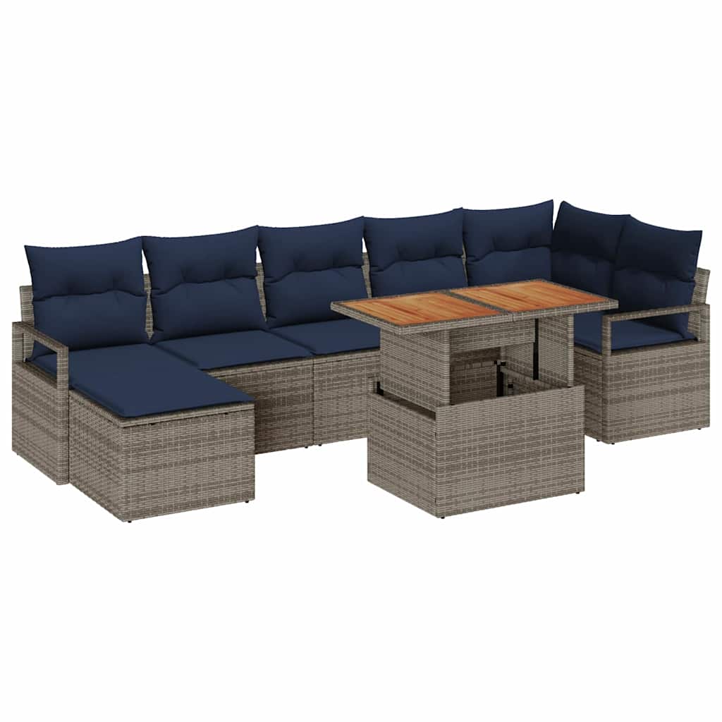 Tuin Eetset met kussen 8 pcs Grijs en Marineblauw is nu te koop bij PeponiXL, paradijselijk wonen!