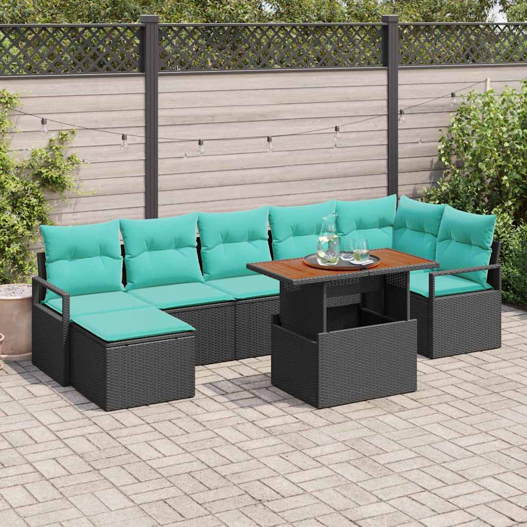 Tuin Eetset met kussen 8 pcs Zwart en Blauwgroen is nu te koop bij PeponiXL, paradijselijk wonen!