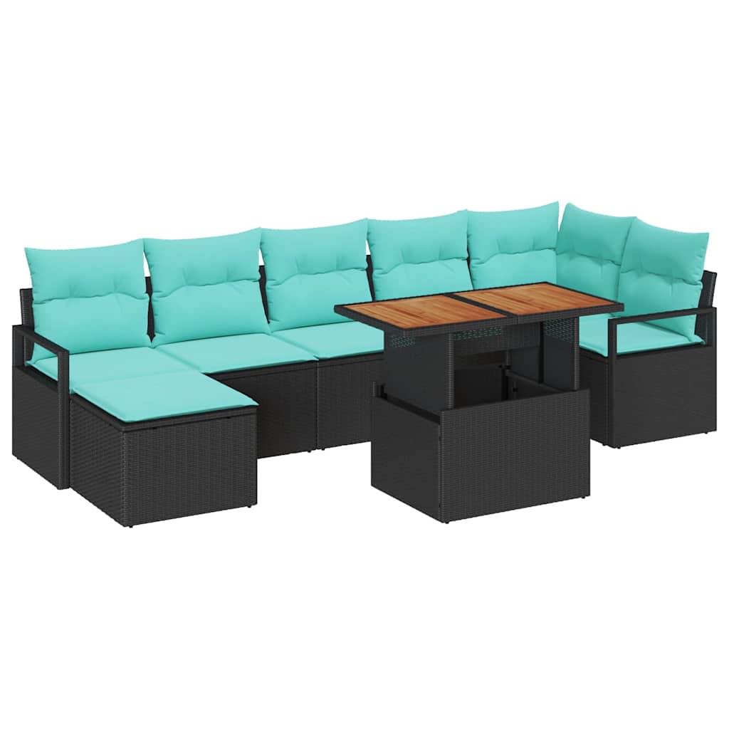 Tuin Eetset met kussen 8 pcs Zwart en Blauwgroen is nu te koop bij PeponiXL, paradijselijk wonen!