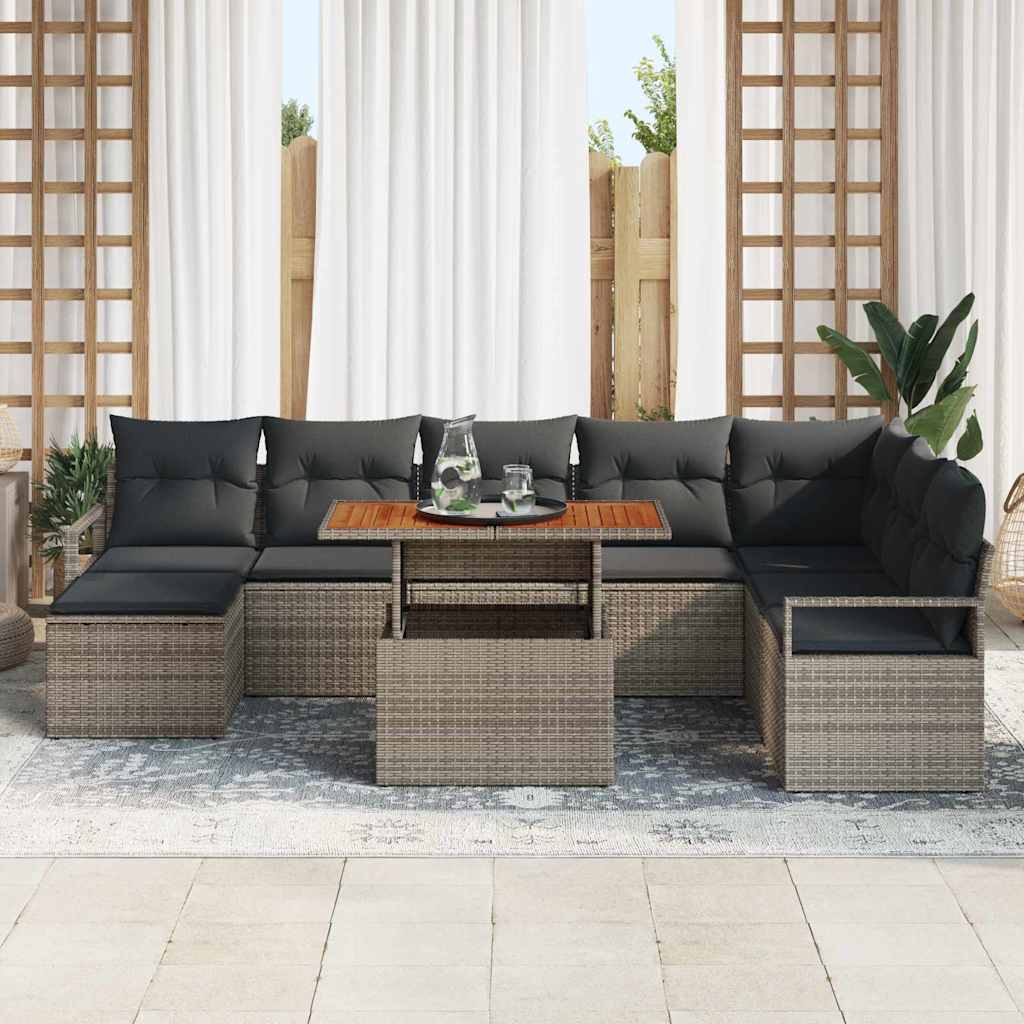 Tuin Sofa Set met kussen 9 pcs Grijs en Bruin is nu te koop bij PeponiXL, paradijselijk wonen!